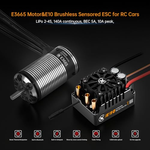 XC E3665 & E10 Sensored Brushless Motor and ESC Combo for RC Car,2-4S Lipo,IP67 Water Proof,Applicable to: 1/10 Short Course,Trucks,Monster - size: 2500KV+E10 No Connector