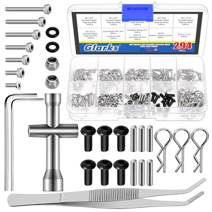 Glarks 294pcs M1.4 x 4/5/6/8/10/12MM Universal RC Screw Kit, RC Cars Trucks Crawler Parts Hardware Fasteners, RC Screw Hardware Fasteners for Axial SCX24 1/24 RC Crawler Truck Deadbolt C10 Jeep Betty