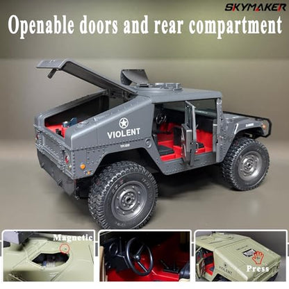 1/16 RC Truck, 4WD Military Off-Road RC Hummer with Winch & Machine Gun | C8835 Gray - color: C8835-gray