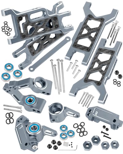 RC Upgrades Part for 1/10 Slash 2WD,Slash 2WD VXL,Alloy Aluminum Front Rear Suspension Arms,Front Steering Block,Rear Stub Axle Carriers,Left Right Caster Blocks,Titanium - size: Titanium(caster block set&arms)