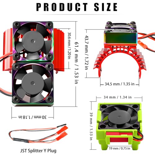 VXL-3s ESC Cooling Fan and Motor Cooling Fan 28000 RPM Dual Fan Set Upgrade for 1/10 Traxxas Slash 4x4 Stampede 4x4 Rustler 4x4 VXL Hoss 4×4 Velineon VXL 3s Heat Sink Replace #3340, Red - style: SRQ-Red Green