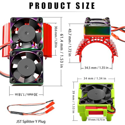 VXL-3s ESC Cooling Fan and Motor Cooling Fan 28000 RPM Dual Fan Set Upgrade for 1/10 Traxxas Slash 4x4 Stampede 4x4 Rustler 4x4 VXL Hoss 4×4 Velineon VXL 3s Heat Sink Replace #3340, Red - style: SRQ-Red Green