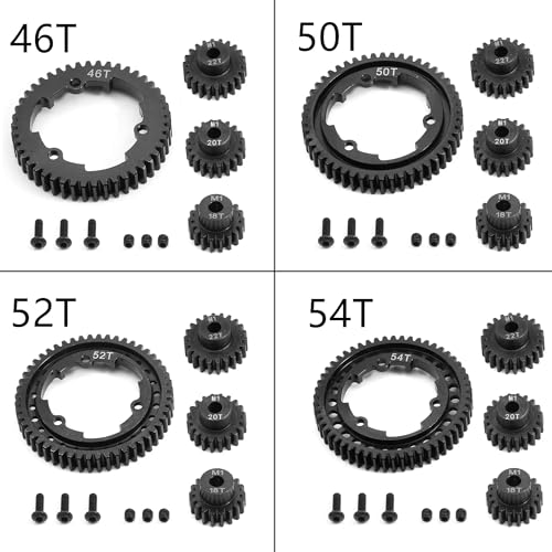 Hardened Steel 50T 1 Mod Spur Gear with 18T 20T 22T Motor Pinion Gear for 1/5 X-Maxx 1/7 XO-1 1/10 Maxx/E-Revo 2.0 VXL Upgrade Part, Replace of #6448 - size: 50T