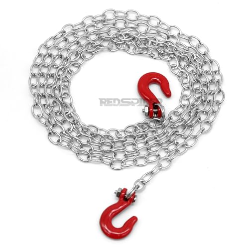 1/10 RC Car Accessories Mini Metal Trailer Chain and Tow Hooks Towing Hook & for 1:10 Rock Crawler Truck Car Traxxas TRX4 SCX10 Axial RC4WD Tamiya D90 (Red) - color: Red
