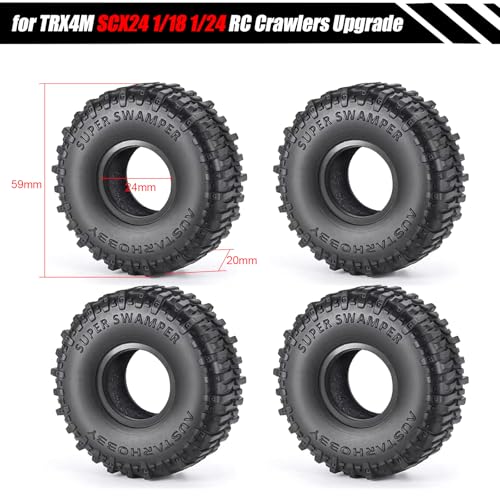 1.0 Tires RC Crawler 59 * 24mm with Foam Inserts 4pcs Swamp Stomper Tires for SCX24 1/18 TRX4M Upgrades - size: 59 * 24mm
