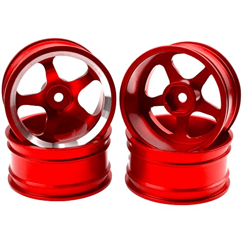 4Pcs Vgoohobby Metal Wheel Rims 12mm Hex Hub 5-Spoke Width 26mm Compatible with 1/10 Tamiya Kyosho HSP HPI Traxxas RedCat Sakura 1/10 On-Road Racing Touring RC Drift Car (Red) - color: Red