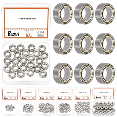 24Pcs 687ZZ Bearing Steel Ball Bearing Deep Groove Ball Bearing Double Shielded Bearings Small Bearings for Furniture Wheels Skateboards Scooters - size: 687ZZ/0.27x0.55x0.2inch, style: bearing steel