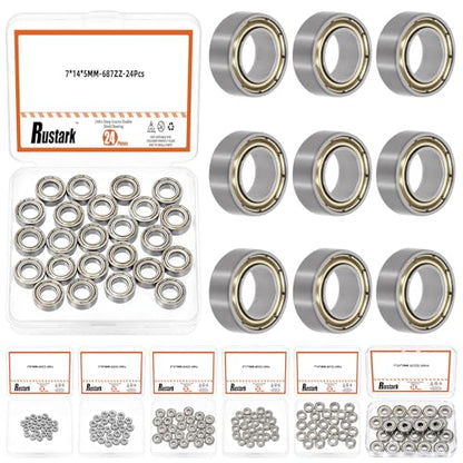 24Pcs 687ZZ Bearing Steel Ball Bearing Deep Groove Ball Bearing Double Shielded Bearings Small Bearings for Furniture Wheels Skateboards Scooters - size: 687ZZ/0.27x0.55x0.2inch, style: bearing steel