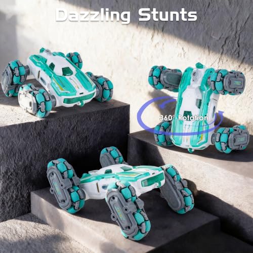 8WD Remote Control Car Toys for Kids, Gesture Sensing RC Stunt Truck | Birthday Gifts, Great for Boys Age 6-12, Cool Toys with Lights Music Spray, Transformable & Durable - color: Sky Blue
