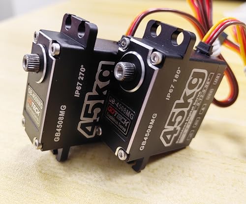 GOTECK 45KG Brushless Digital Servo Large Torque 8.4V Full Metal Gear IP67 Waterproof Steering Servo with 25T Servo Horn for 1/8 1/10 RC Crawler Car Robot Boat Truck Robot Parts (45KG(8.4V)-180°)
