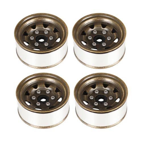 4PCS 1.55 inch Aluminum Metal Beadlock Wheels Rim Rubber Tires Set Replacement for 1/10 RC Crawler Car for D90 TF2 Tamiya CC01 CC02 LC70 JIMNY Axial AX90069 Upgrade Parts(Bronze) - color: Bronze