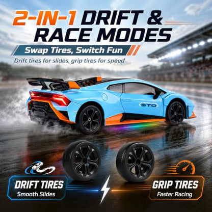 YESHIN 1：24 Lamborghini Haracan Drifting Car Blue, Lamborghini Toy Car, RC Cars for Boys Age 8-12, 2.4GHz Remote Control Car with Light - color: C-blue