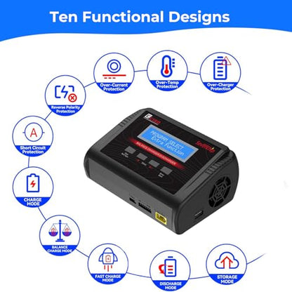 LiPo Battery Charger, 150W 10A AC/DC RC Balance Charger for 1-6S LiPo/LiHV/Li-ion/Life, NiMH NiCd (1-15S) Pb, Fast Charging for RC Car, Drone, Airplane, Helicopter