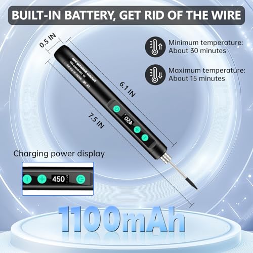 Portable Wireless Soldering Kit—Features a 1100mAh rechargeable USB-C soldering pen LCD screen for adjustable temperature settings. home appliance repairs and DIY projects. 8-second rapid heat-up.