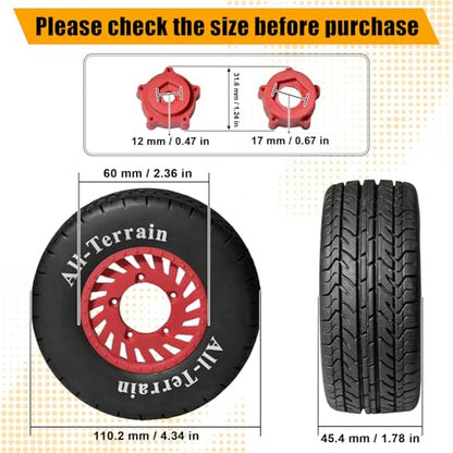 1/10 RC Short Course Truck Rubber Tires & Nylon Rims - 12mm/17mm Hex, Red | All-Terrain Tires and Wheels Compatible with 1/10 Traxxas Slash 4WD 2WD Arrma Senton Axial Losi Redcat RC Buggy, 4-Pack - color: Red