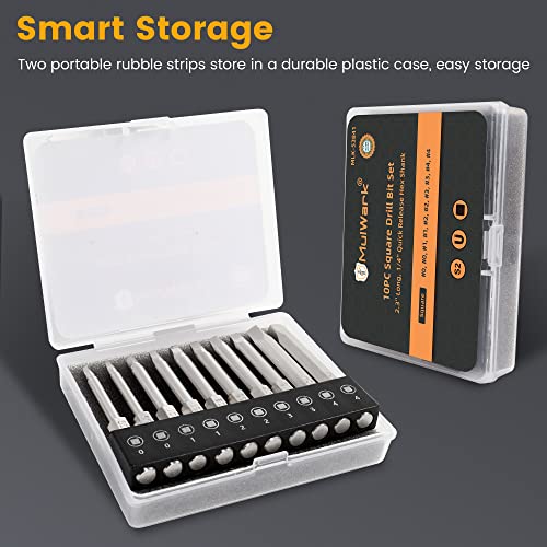 MulWark Robertson Square Allen Wrench Drill Bits Set 10PC Screwdriver Bit Set, 2.3" Long 1/4" Diameter Quick Release Shank Magnetic Square Drive Bit Set for Assembling Furniture - style: 10PC Square Drill Bit Set