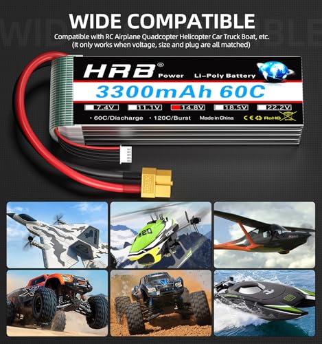 HRB 4S 3300mAh Lipo Battery 60C 14.8V XT60 Compatible with RC Plane