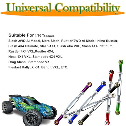 RC Suspension Links Compatible with Traxxas Slash Rustler Stampede Hoss 1/10 Scale, Adjustable Stainless Steel Turnbuckle Links Set with CNC Machined Rod Ends, 2PCS Upgrade Steering Links,Dark Blue - color: Stainless Steel & Dark Blue