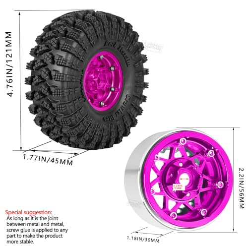 1.9 RC Wheels for 1/10 SCX10 90046 AXI03007 TRX4 TRX6 VS4-10 Gen7 Gen8 MST CFX D90.Aluminium RC Truck Tires Highway Tires 1.9" RC Wheels and Tires 1.9 Beadlock Wheel Rim RC Tires,Pink&Black - color: Pink&black（for 1/10）