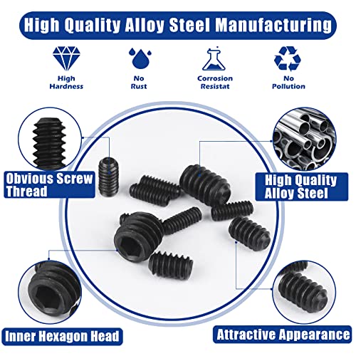 1000pcs Metric + SAE Set Screw Assortment Kit, Internal Hex Drive Cup-Point Allen Screws Set 12.9 Class Alloy Steel Grub Screw (M3-M8, 1/8"-40 to 5/16"-18) - color: Black Set Screws 1000PCS