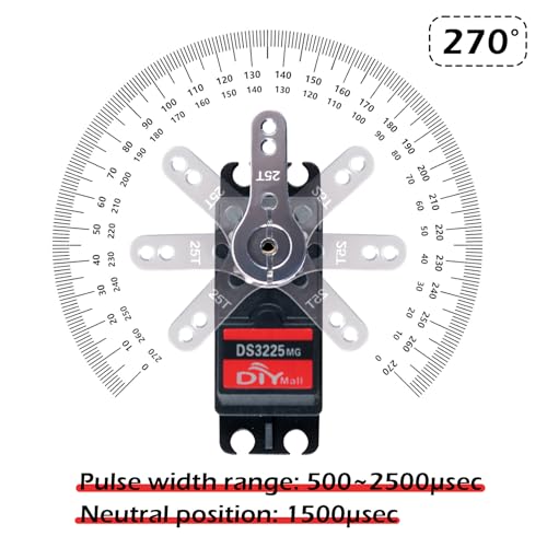 DS3225 25KG Digital Servo Motor 270 Degree High Torque Full Metal Gear RC Servo with 25T Servo Arm Horn IP66 Waterproof for 1/8 1/10 Baja RC Cars Crawler Buggy Truggy