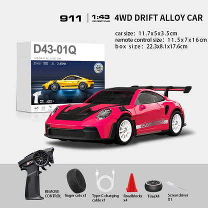 1:43 RC Drift Car 20KM/H with Gyro, 2.4G 4WD Full Proportional Alloy Sport Racing Car, Adjustable Speed, LED Lighting for Teens & Adults-D43-01 - color: Q6/Magenta