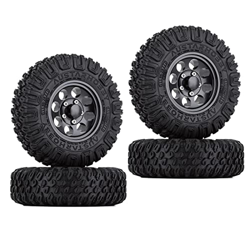 4PCS 1.55inch Tyres Beadlock Plastic Wheel Rims Hub Rubber Tires Set Compatible with 1:10 RC Crawler Axial AX90069 D90 TF2 Tamiya CC01 LC70 MST JIMNY (Black) - color: 85mm-black