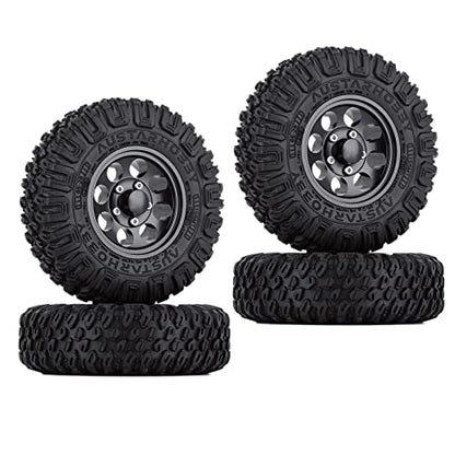 4PCS 1.55inch Tyres Beadlock Plastic Wheel Rims Hub Rubber Tires Set Compatible with 1:10 RC Crawler Axial AX90069 D90 TF2 Tamiya CC01 LC70 MST JIMNY (Black) - color: 85mm-black