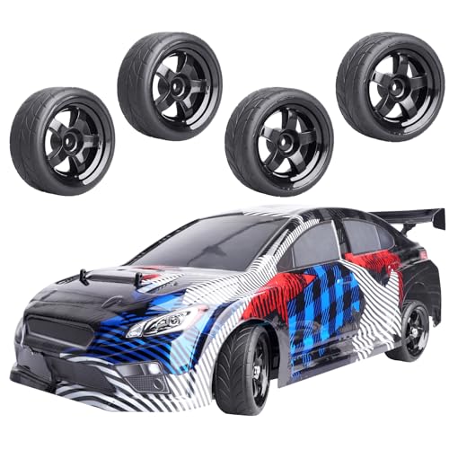 HobbyPark Glued 1/10 On-Road RC Touring Tires and Wheels Set for 1/18 Traxxas Latrax Teton 4 Tec 2.0 3.0 Tamiya TT02 TT01 Brushless (4-Pack) (Color D) - color: Color D