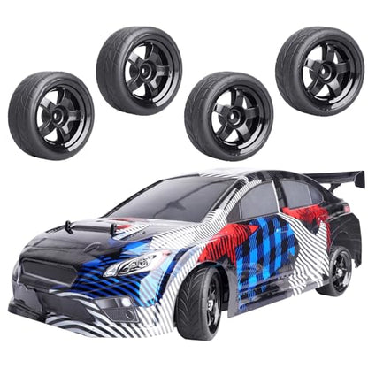 HobbyPark Glued 1/10 On-Road RC Touring Tires and Wheels Set for 1/18 Traxxas Latrax Teton 4 Tec 2.0 3.0 Tamiya TT02 TT01 Brushless (4-Pack) (Color D) - color: Color D
