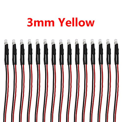 15PCS HIRCQOO RC Car 3MM & 5MM Pre Wired Led Light Emitting Diodes 12V Mini Single Led Bulbs Compatible with Traxxas TRX-4 TRX-6 Axial SCX10 90046 1/10 RC Crawler Car Truck DIY Parts (3mm,Yellow) - size: 3mm,Yellow