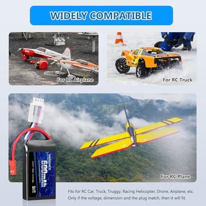 11.1V 500mAh Lipo Battery 3S 50C High Discharge Rate RC Battery Pack with JST Plug Rechargeable Lipos for RC Airplane Racing Drone Helicopter Quadcopter Micro FPV RC Car Truck Boat (2 Packs)