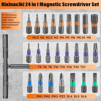 Ratchet Allen Wrench Set, Mini Ratchet Set, 24 in 1 Magnetic Screwdriver Sets Multi Bit Ratcheting Screwdriver Set with Storage Case S2 Steel Bits Suitable for Furniture Assembly