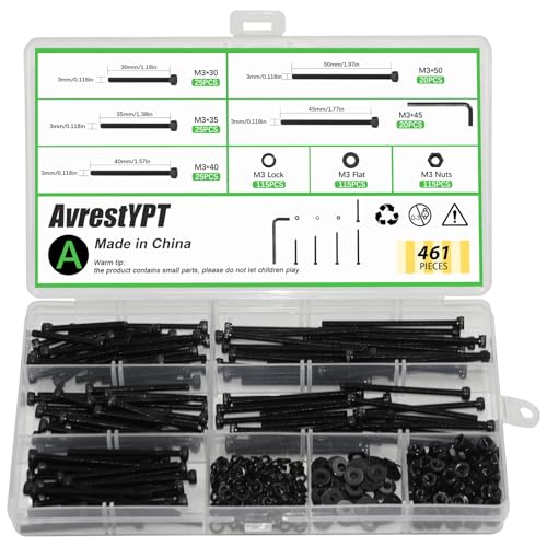 461Pcs M3 Socket Head Screws Metric Screws Bolts Washers Nuts Kit | ﻿ M3 x 30mm /35mm /40mm /45mm /50mm Machine Screw Assortment Kit 12.9 Grade Alloy Steel Fully Threaded for Furniture - size: M3 x 30mm, 35mm, 40mm, 45mm, 50mm