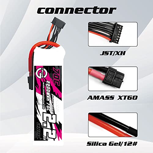 CNHL 2200mAh 6S Lipo Battery 22.2V 70C with XT60 Plug (2 Packs) | Delivers extended flight time and steady power for long-range, cinematic 5-7 inch FPV drones, helis, and 64mm EDF jets. - style: 6s 2200mah 70c lipo*2