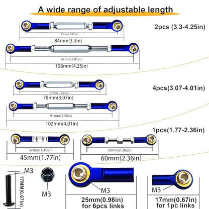 Stainless Steel Camber Links with Rod Ends Set for 1/10 Traxxas Slash,Blue | Adjustable Turnbuckles with Spacers & Wrench for Rustler 4X4/2WD, Stampede 4X4, Hoss 4X4, Bandit/VXL RC Car Hops Up Parts - color: Navy Blue