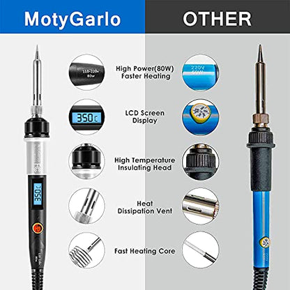 Soldering Iron Kit, 80W LCD Digital Soldering Gun with Adjustable Temperature Controlled, ON-Off Switch, 5pcs Soldering Tips, Solder Wire Tube, Desoldering Pump, 14pcs Welding Tool