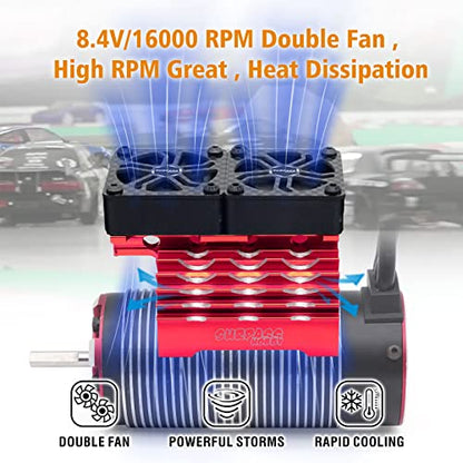 RC Cooling Fans 16000RPM,40mm Dual Car Motor Cooling Fans with Metal Heatsink for 1/5 1/6 Scale RC Car Truck Diameter 55-58mm Motor (Red) - style: Red