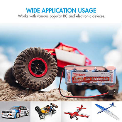 Tenergy 2 Pack Receiver Battery, 6V NiMH Rechargeable RC Battery Pack with Hitec Connector, 1600mAh High Capacity Side by Side 5C Flat RX Battery for RC Vehicles
