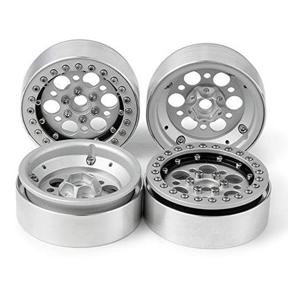Aluminum Alloy 2.2" Beadlock Wheels Rims for 1/10th Scale RC Crawler Car -Pack of 4pcs (Silver)