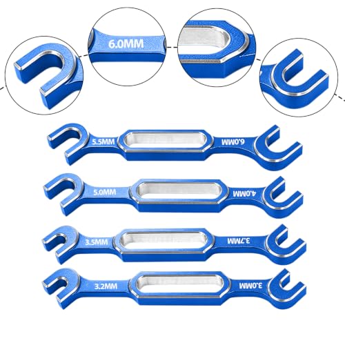4pcs RC Turnbuckle Wrench 3.0/3.2/3.5/3.7/4.0/5.0/5.5/6.0mm Nut Ball Joint Remover with Thin Hex Nut Driver 4mm & 5mm, RC Repair Tool for RC Crawler Car Boat Upgrade Parts, Blue & Silver