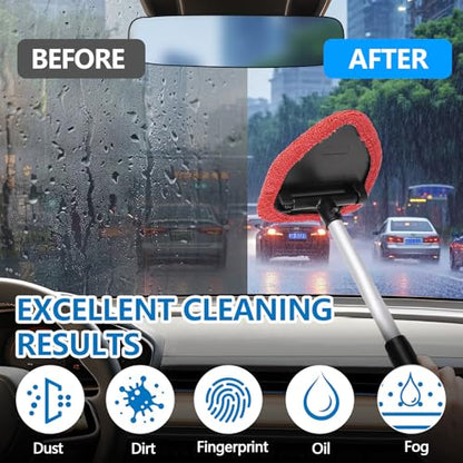 wuyaoyao Car Windshield Cleaning Tool, Car Windshield Window Cleaner, Auto Window Glass Cleaning Kit with Extendable Handle & Reusable Microfiber Pad & Spray Bottle, Universal Car Accessories (Red) - color: Red