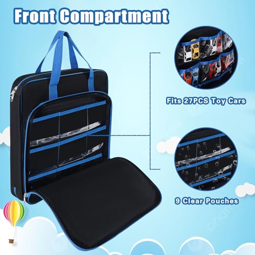 Toy Car Carrying Case, Portable Storage Organizer Bag Compatible with Hot Wheels/Matchbox 1:64 Scale Diecast Cars, Large Travel Tote for Kids Mini Toys, Dolls, Crafts - Bag Only (Blue)