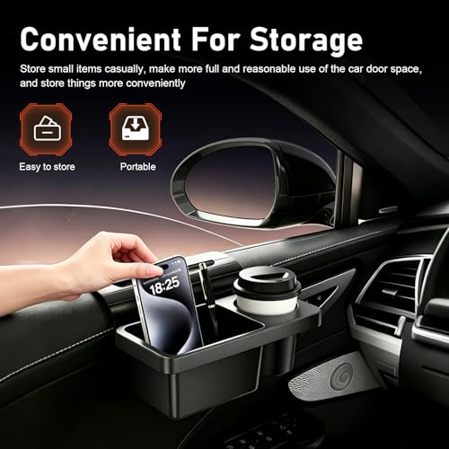 Car Window Storage Organizer, Multifunctional 2 in 1 Car Window Storage Box with Cup Holder, Universal Hanging Auto door Storage Organizer, for Sedan Truck SUV (Black)