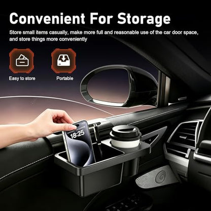 Car Window Storage Organizer, Multifunctional 2 in 1 Car Window Storage Box with Cup Holder, Universal Hanging Auto door Storage Organizer, for Sedan Truck SUV (Black)