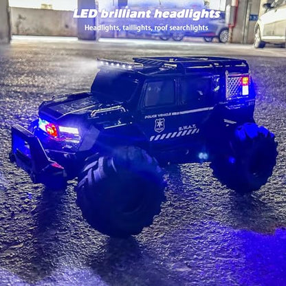 Amphibious Remote Control Car Waterproof Monster RC Cars 4WD All Terrain Off-Road Stunt Vehicle Toys with 2.4 GHz LED Lights for 6 7 8 9 10 11 12+ Year Old Kids Boys Girls Gifts Presents (Black) - color: Black
