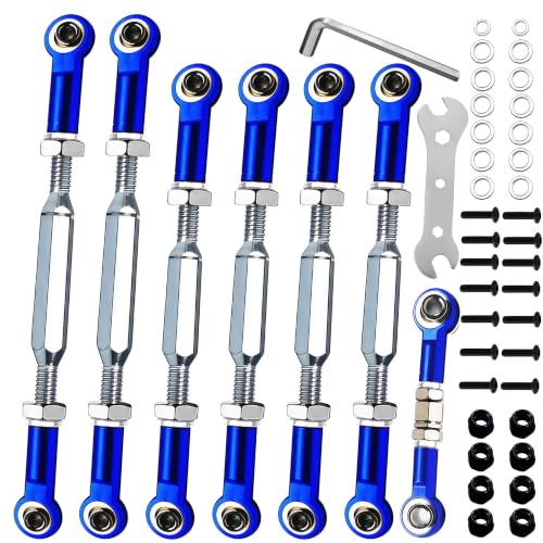 Adjustable 74-112 mm Stainless Steel Turnbuckles/Camber Links with Spacers Suitable for 1/10 Traxxas Slash 4X4/2WD, Rustler4X4/2WD, Stampede 4X4/2WD,Hoss 4X4,Upgrade RC Car Hops Up Parts,Navy Blue - color: Stainless Steel & Navy Blue