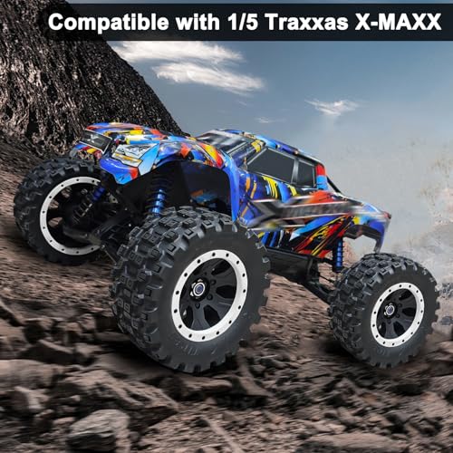 LRFHL 1/5 RC Monster Truck Tires 4PCS, White | 24mm Hex Wheels MX43 RC Tires for Traxxas 1/5 X-MAXX 8S Arrma 1/5 Kraton 8S 1/5 Outcast 8S - color: White