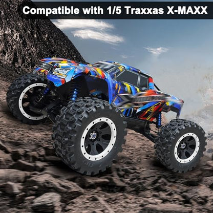 LRFHL 1/5 RC Monster Truck Tires 4PCS, White | 24mm Hex Wheels MX43 RC Tires for Traxxas 1/5 X-MAXX 8S Arrma 1/5 Kraton 8S 1/5 Outcast 8S - color: White