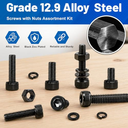 1320PCS M3 Socket Head Screws Nut and Washer Assortment Kit 12.9 Steel | M3-0.5 x6/8/10/12/16/20/25/30mm Black Zinc Plated Metric Bolts with Storage Case, prevents stripped heads during RC/DIY build - size: G12.9 M3 1320PCS